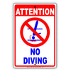 Attention No Diving Shallow Water Pool Swimming Safety Restriction Danger Alert Notice Aluminum Metal Sign Plate