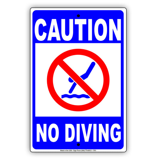 Caution No Diving Allowed Water Pool Rules Policy Swimming Safety Restriction Alert Notice Aluminum Metal Sign Plate