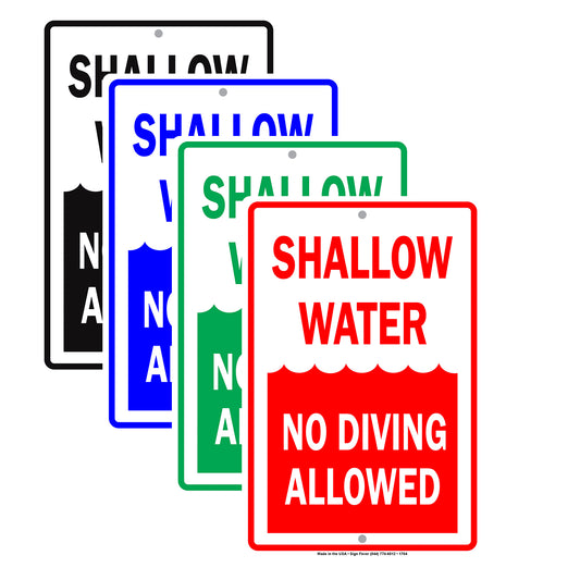 Attention No Diving Shallow Water Pool Swimming Safety Restriction Warning Danger Notice Aluminum Metal Sign Plate