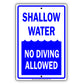 Attention No Diving Shallow Water Pool Swimming Safety Restriction Warning Danger Notice Aluminum Metal Sign Plate