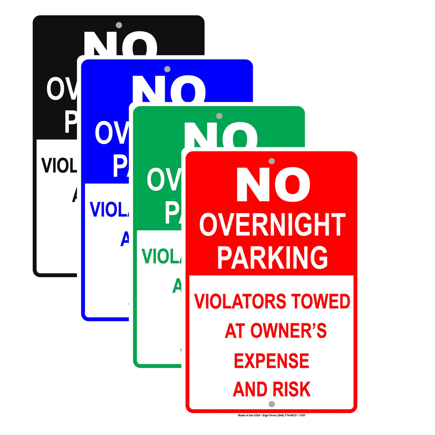 No Overnight Parking Violators Towed At Owner's Expense And Risk Aluminum Metal Sign Plate