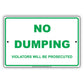 No Dumping Violators Will Be Prosecuted Property Restriction Surveillance Notice Aluminum Sign