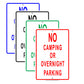 No Camping Or Overnight Parking Restriction Attention Caution Policy Surveillance Notice Aluminum