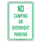 No Camping Or Overnight Parking Restriction Attention Caution Policy Surveillance Notice Aluminum