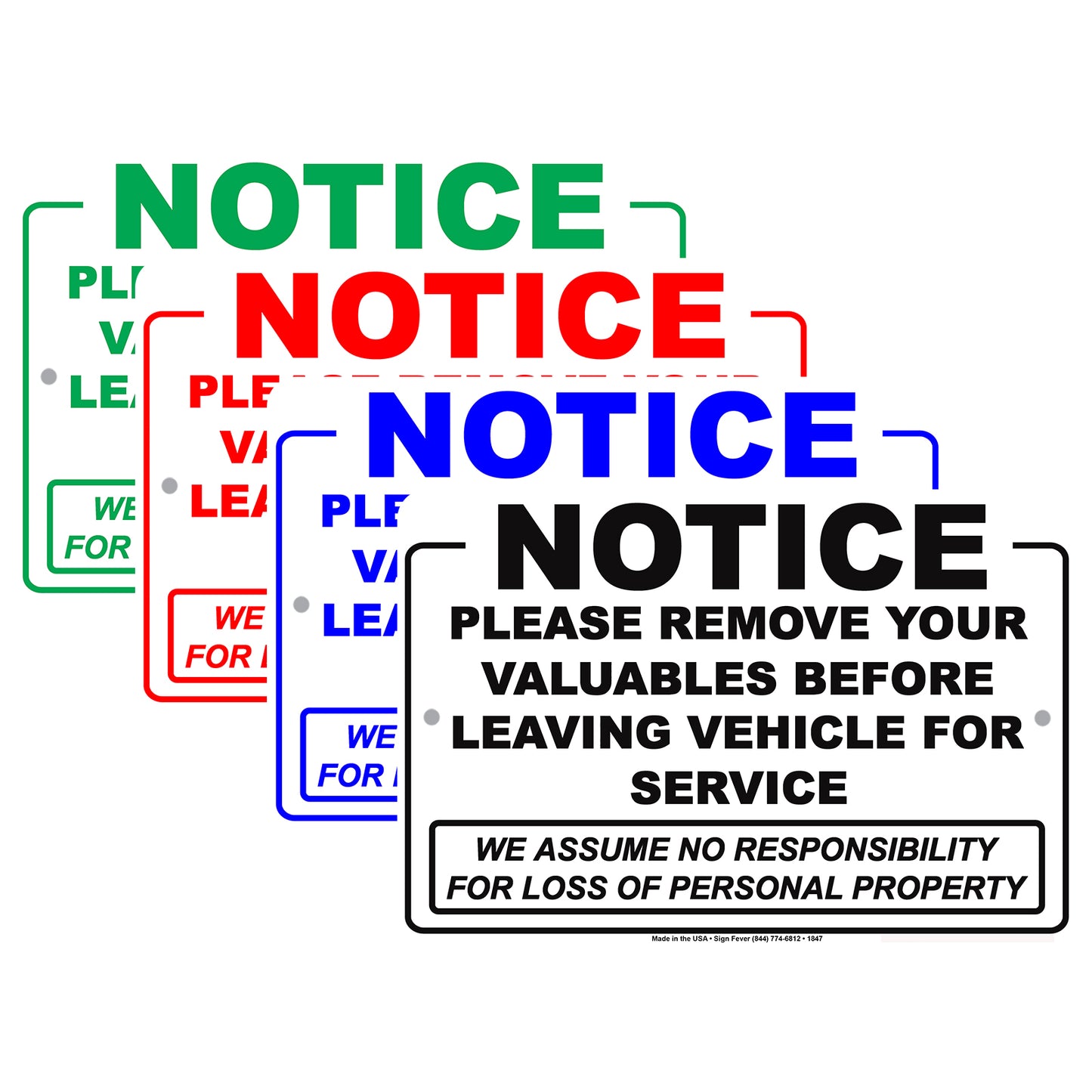 Notice Please Remove Your Valuables Before Leaving Vehicle Safety Security Caution Alert Aluminum