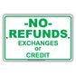 No Refunds Exchanges Or Credit Sign