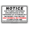 Notice Due To Many Unforeseen Circumstances In Repairing Automobiles We Can Only Estimate Aluminum