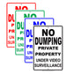 No Dumping Private Property Under Video Surveillance Restriction Alert Warning Notice Aluminum