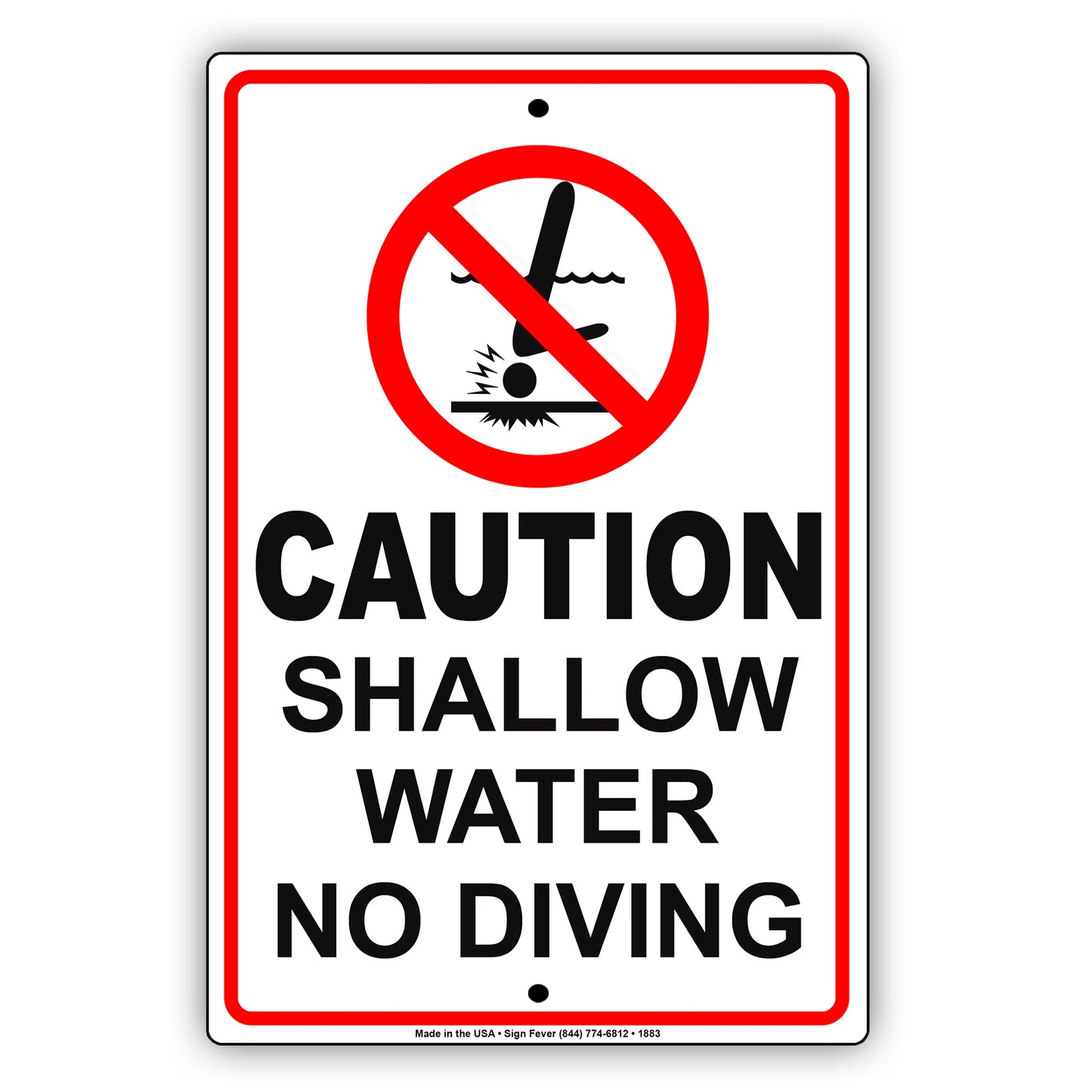 Caution! Shallow Water No Diving Pool Swim Safety Policy Aluminum Sign