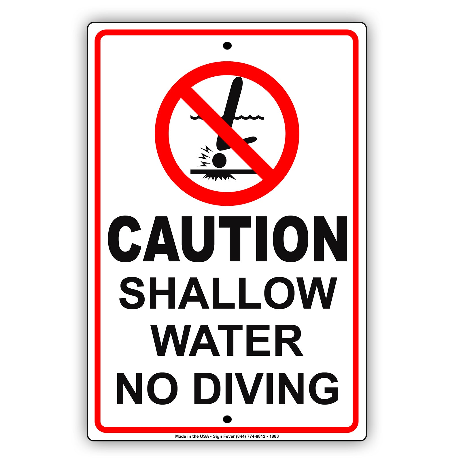 Caution! Shallow Water No Diving Pool Swim Safety Policy Aluminum Sign