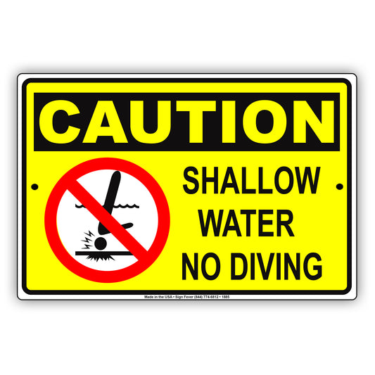 Caution! Shallow Water No Diving Pool Swim Safety Policy Aluminum Sign