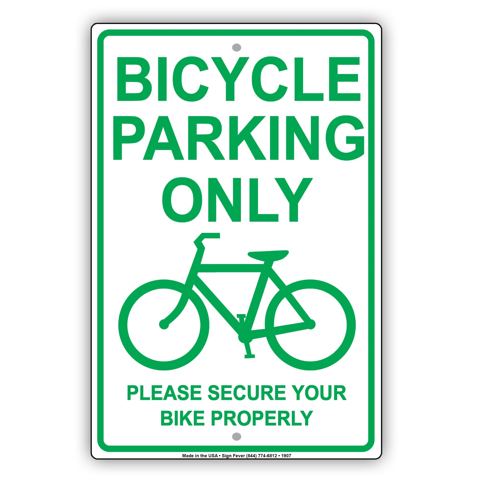Bicycle Parking Only With Graphic Please Secure Bike Properly Alert Caution Warning Notice Aluminum