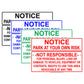Notice Park At Your Own Risk Not Responsible For Personal Injuries, Loss Or Damage Aluminum