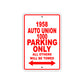 1958 Auto Union 1000 Parking Only All Others Will Be Towed Sea Ocean Beach Lake Boat Aluminum Metal Sign Plate