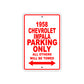 1958 Chevrolet Impala Parking Only All Others Will Be Towed Sea Ocean Beach Lake Boat Aluminum Metal Sign Plate