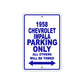 1958 Chevrolet Impala Parking Only All Others Will Be Towed Sea Ocean Beach Lake Boat Aluminum Metal Sign Plate