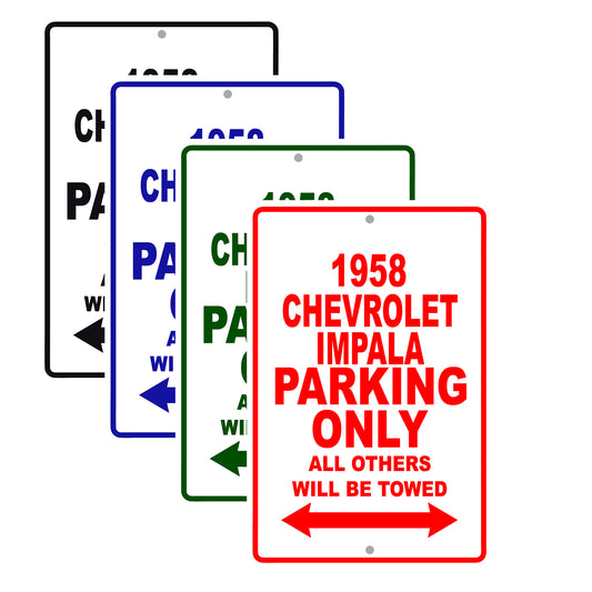 1958 Chevrolet Impala Parking Only All Others Will Be Towed Sea Ocean Beach Lake Boat Aluminum Metal Sign Plate