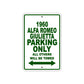1960 Alfa Romeo Giulietta Parking Only All Others Will Be Towed Sea Ocean Beach Lake Boat Aluminum Metal Sign Plate