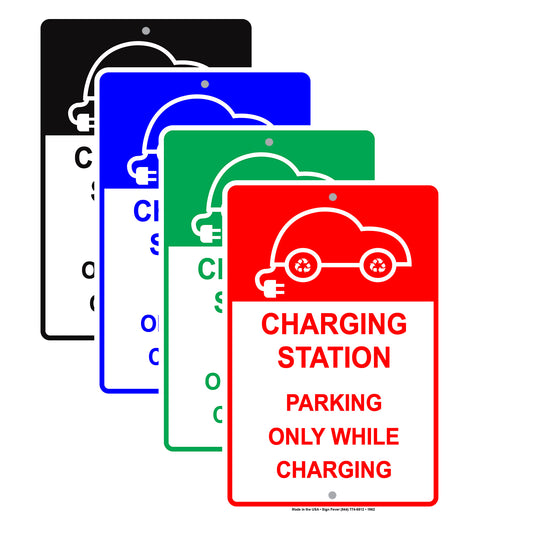 Charging Station Parking Only While Charging Electric Vehicle With Graphic Alert Caution Aluminum