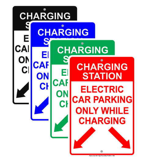 Charging Station Electric Car Parking Only While Charging With Graphic Restriction Alert Aluminum