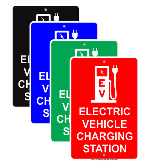 Electric Vehicle Charging Station Reserved Spot With Graphic Alert Caution Warning Aluminum