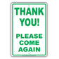 Thank You! Please Come Again Retail Sign