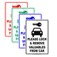 Please Lock And Remove Valuables From Car Caution Alert Warning Notice Aluminum