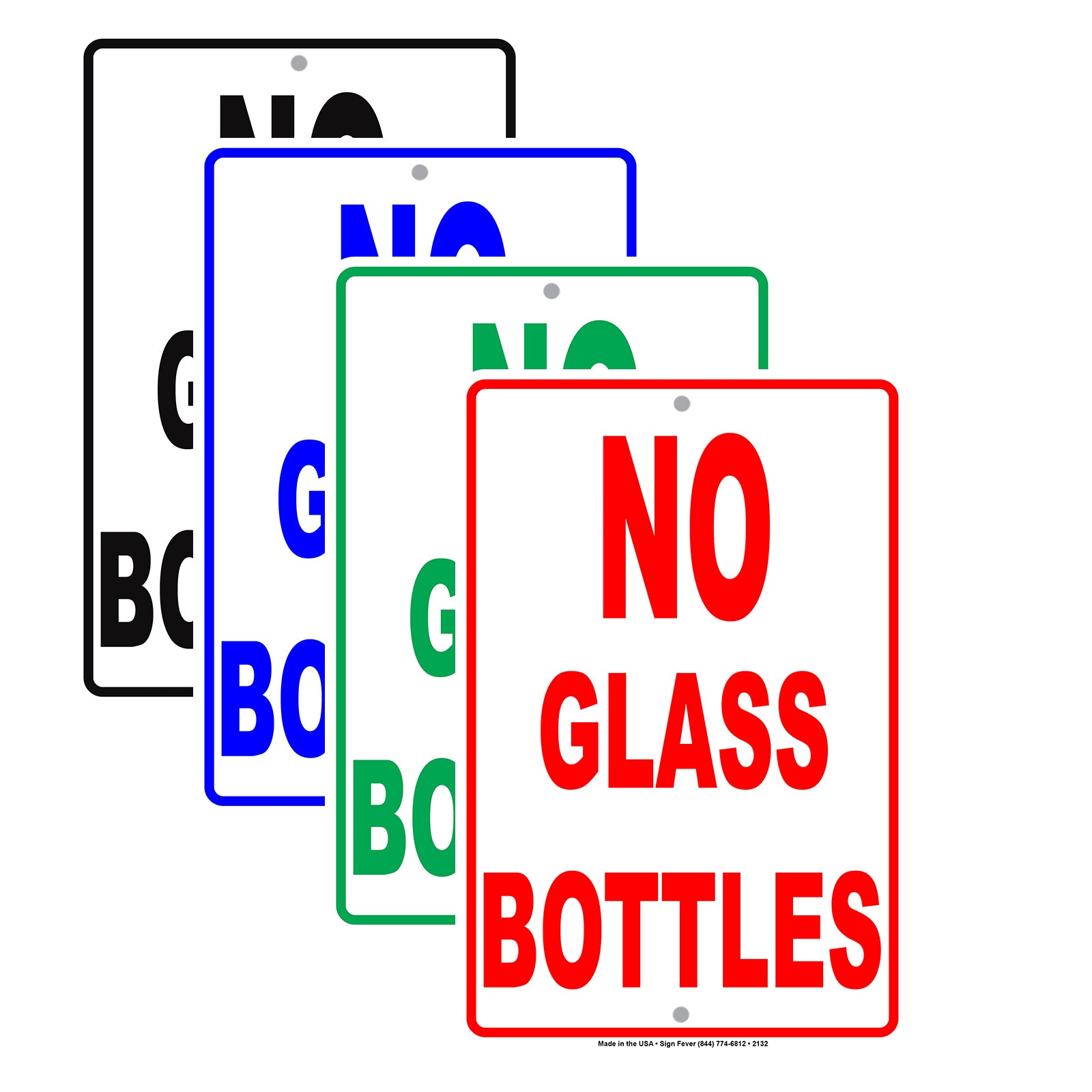 No Glass Bottles Safety Restriction Alert Caution Warning Notice Aluminum