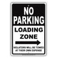 No Parking Loading Zone Violators Will Be Towed At Their Own Expense