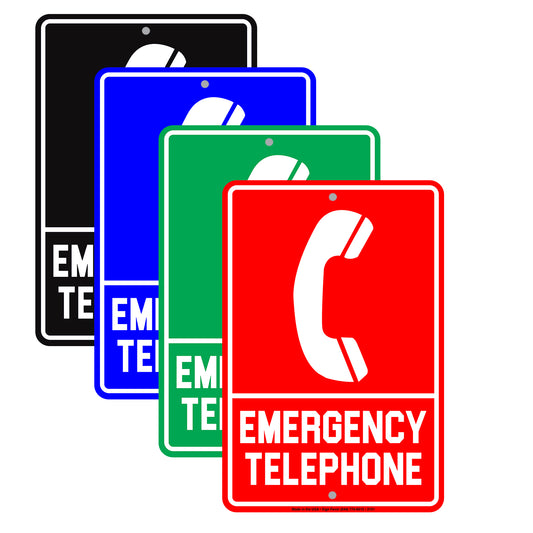 Emergency Telephone With Graphic Safety Alert Warning Notice Caution Aluminum