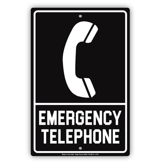 Emergency Telephone With Graphic Safety Alert Warning Notice Caution Aluminum