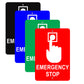 Emergency Stop With Graphic Press Button Safety Alert Caution Warning Notice Aluminum