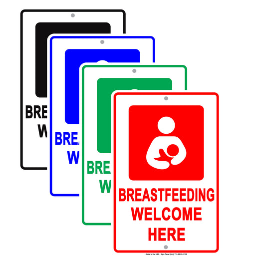 Breastfeeding Welcome Here With Graphic Alert Caution Warning Notice Aluminum