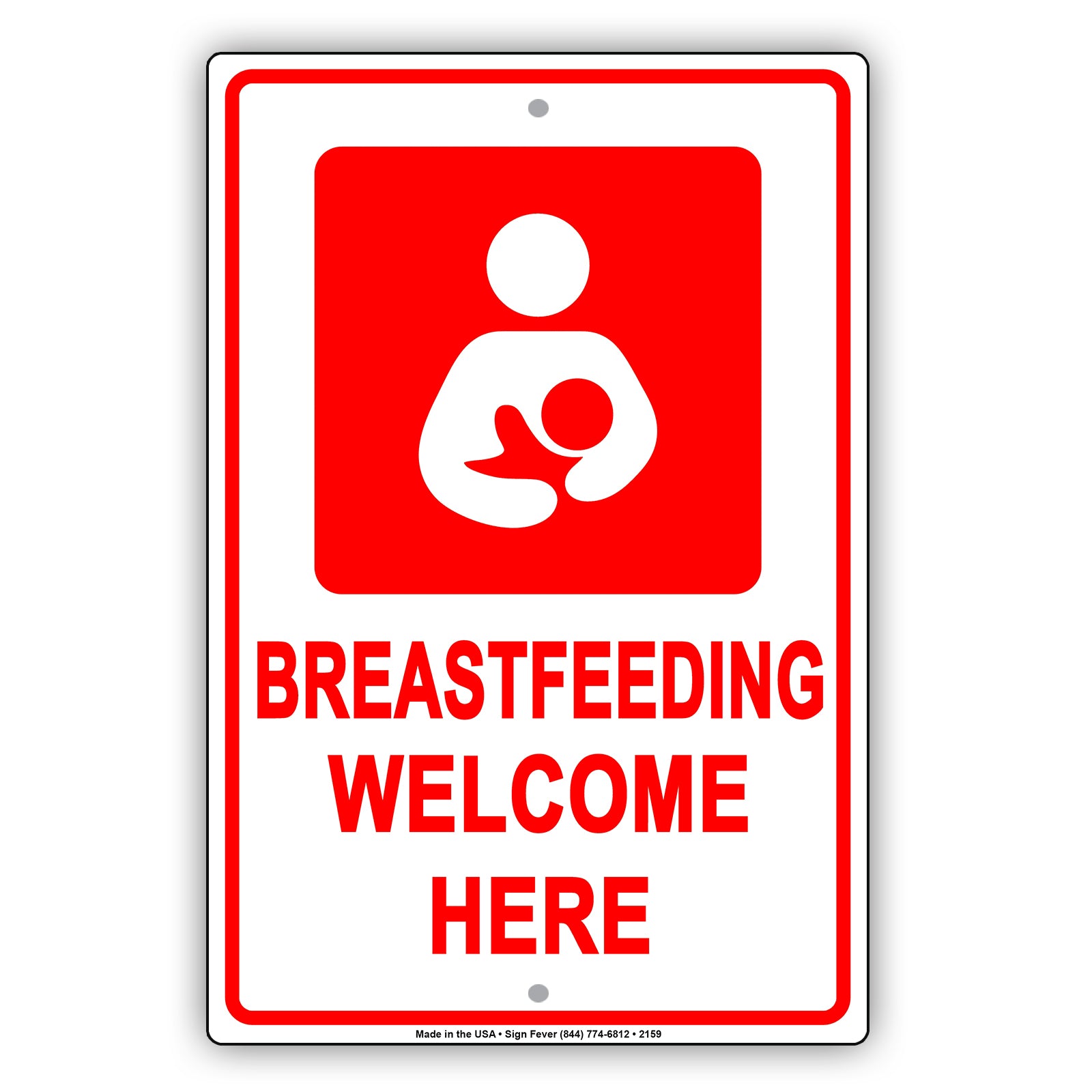 Breastfeeding Welcome Here With Graphic Alert Caution Warning Notice Aluminum