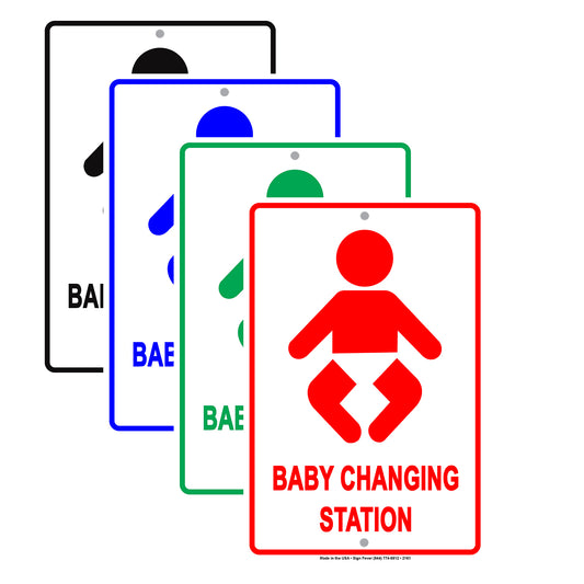 Baby Changing Station With Graphic Designated Restroom Alert Caution Warning Notice Aluminum