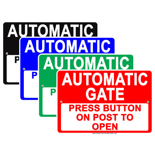 Automatic Gate Press Button On Post To Open Informational Alert Caution Warning Notice Aluminum