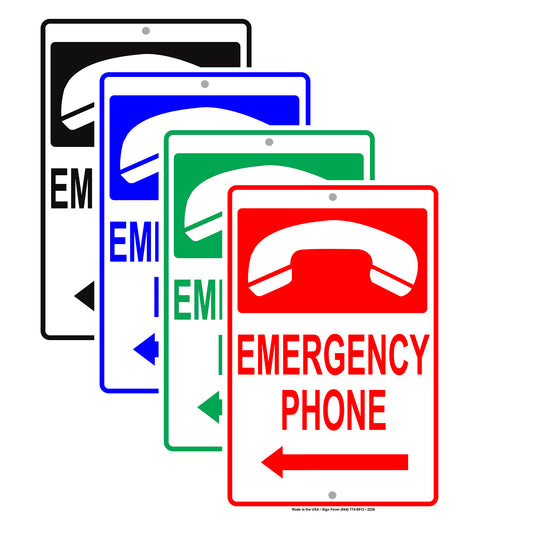 Emergency Phone With Graphic Safety Alert Caution Warning Notice Aluminum
