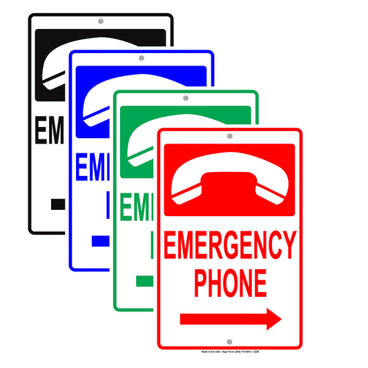 Emergency Phone With Graphic Safety Alert Caution Warning Notice Aluminum