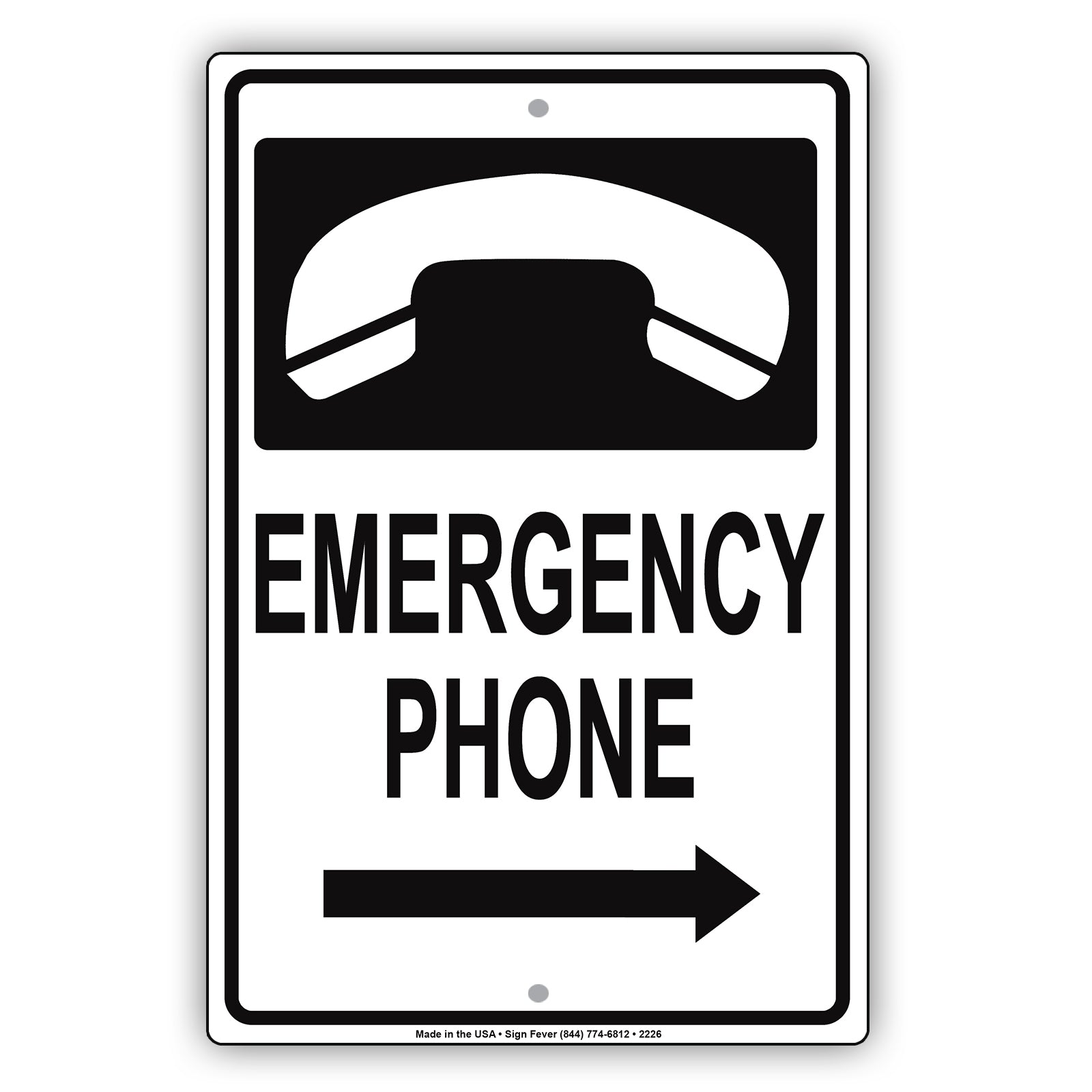 Emergency Phone With Graphic Safety Alert Caution Warning Notice Aluminum