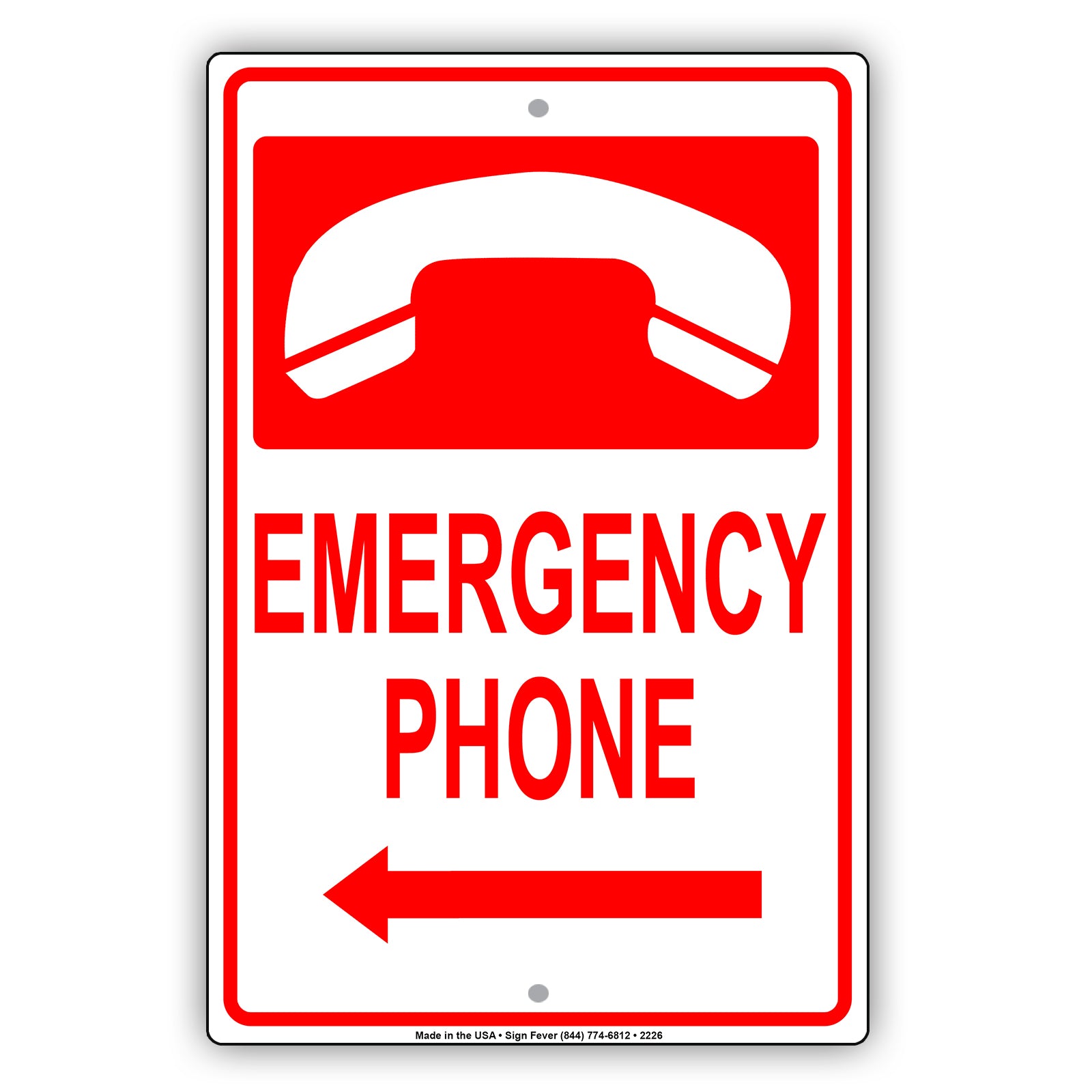 Emergency Phone With Graphic Safety Alert Caution Warning Notice Aluminum