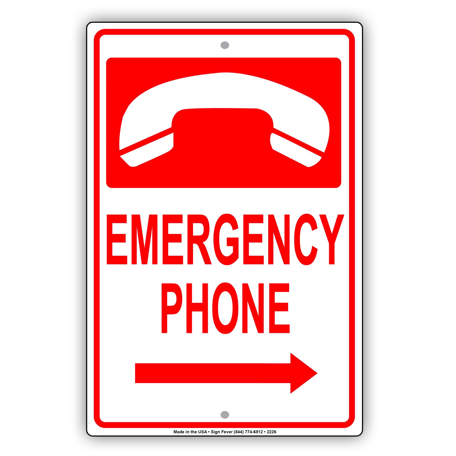 Emergency Phone With Graphic Safety Alert Caution Warning Notice Aluminum