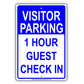 Visitor Parking Time Limit Guest Check In Sign