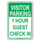 Visitor Parking Time Limit Guest Check In Sign