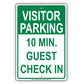 Visitor Parking Time Limit Guest Check In Sign