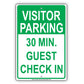 Visitor Parking Time Limit Guest Check In Sign