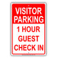 Visitor Parking Time Limit Guest Check In Sign