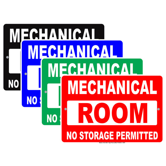 Mechanical Room No Storage Permitted Safety Precaution Alert Caution Warning Aluminum