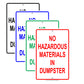 No Hazardous Materials In Dumpster Trash Waste Safety Alert Caution Warning Aluminum