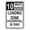 Loading Zone Parking Violators Will Be Towed Reserved Time Limit Alert Caution Warning Aluminum