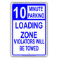 Loading Zone Parking Violators Will Be Towed Reserved Time Limit Alert Caution Warning Aluminum